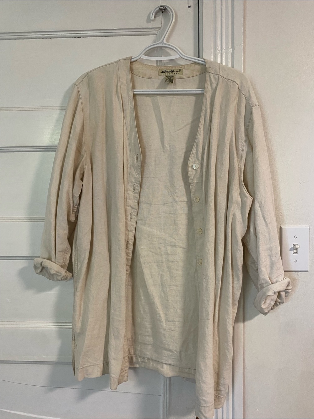Light Cream Button-Front 100% Linen Cardigan or Shirt